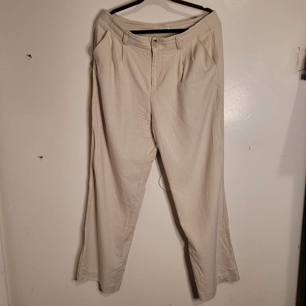 Linen pants, viscose pants, cream, beige, USA 10 size